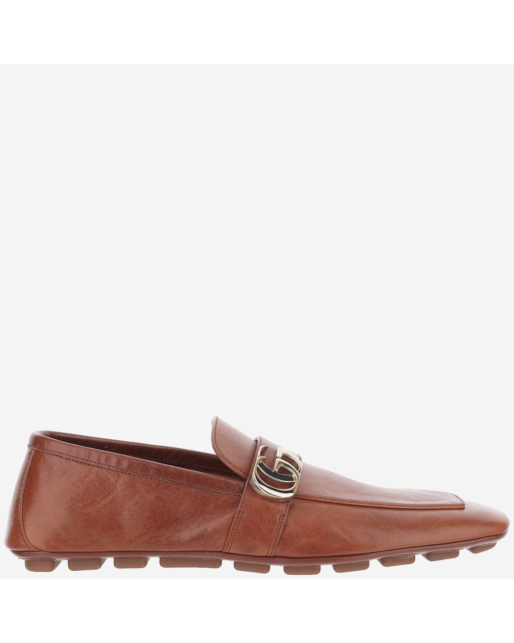 Gucci Brown Leather Loafers With Logo for men