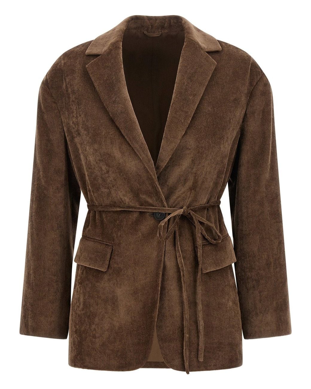 Brunello Cucinelli Brown Microribbed Cashmere Blend Velvet Blazer