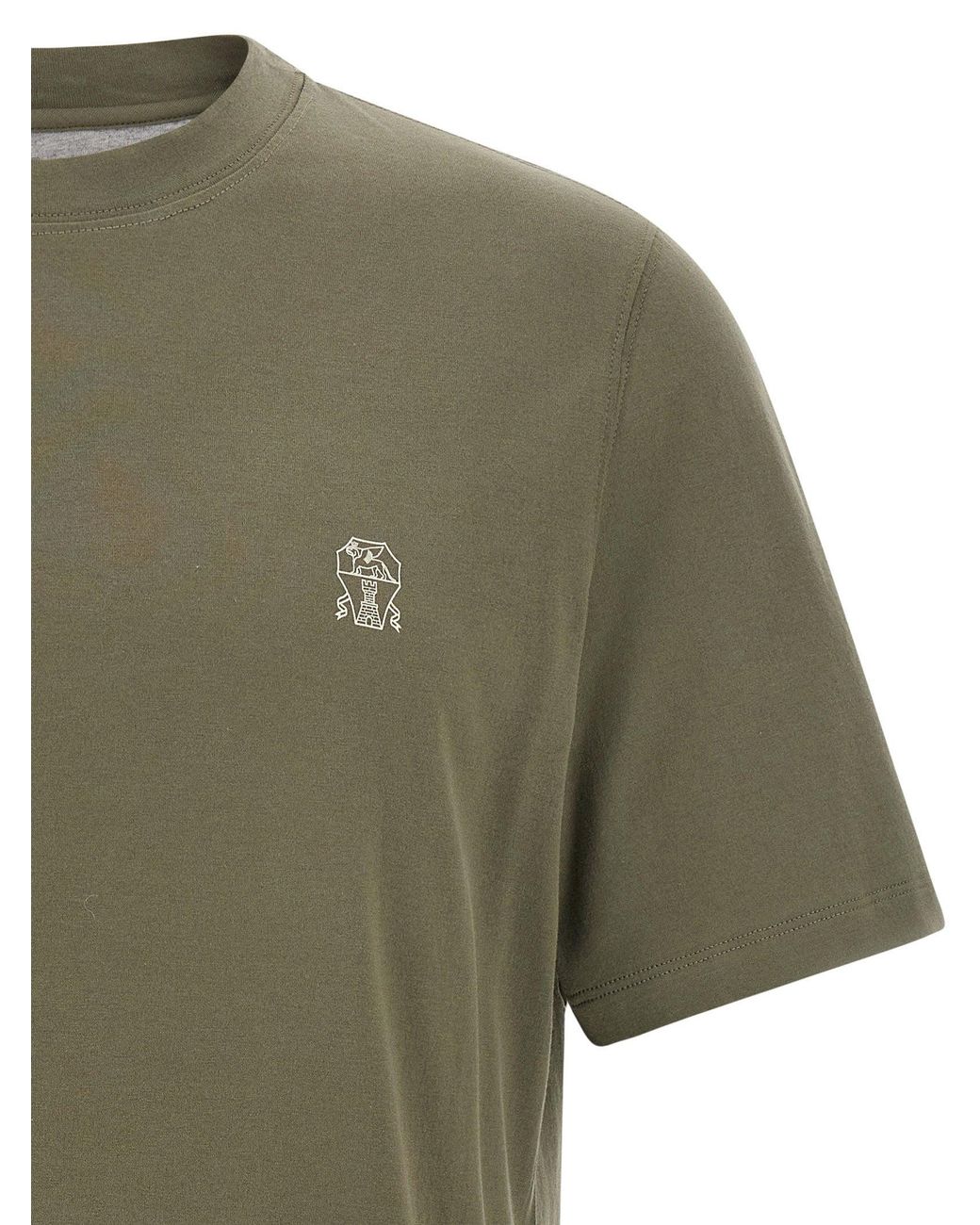 Brunello Cucinelli Green Logo-Embroidered Cotton Jersey T-Shirt for men