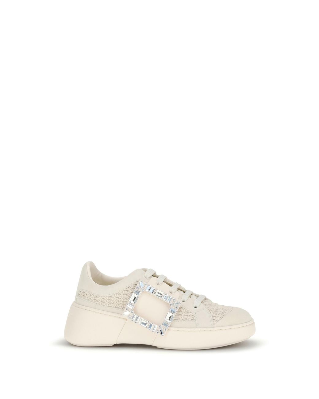 Roger Vivier White Roger Vivier Crochet-Embroidered Nappa Leather Sneaker