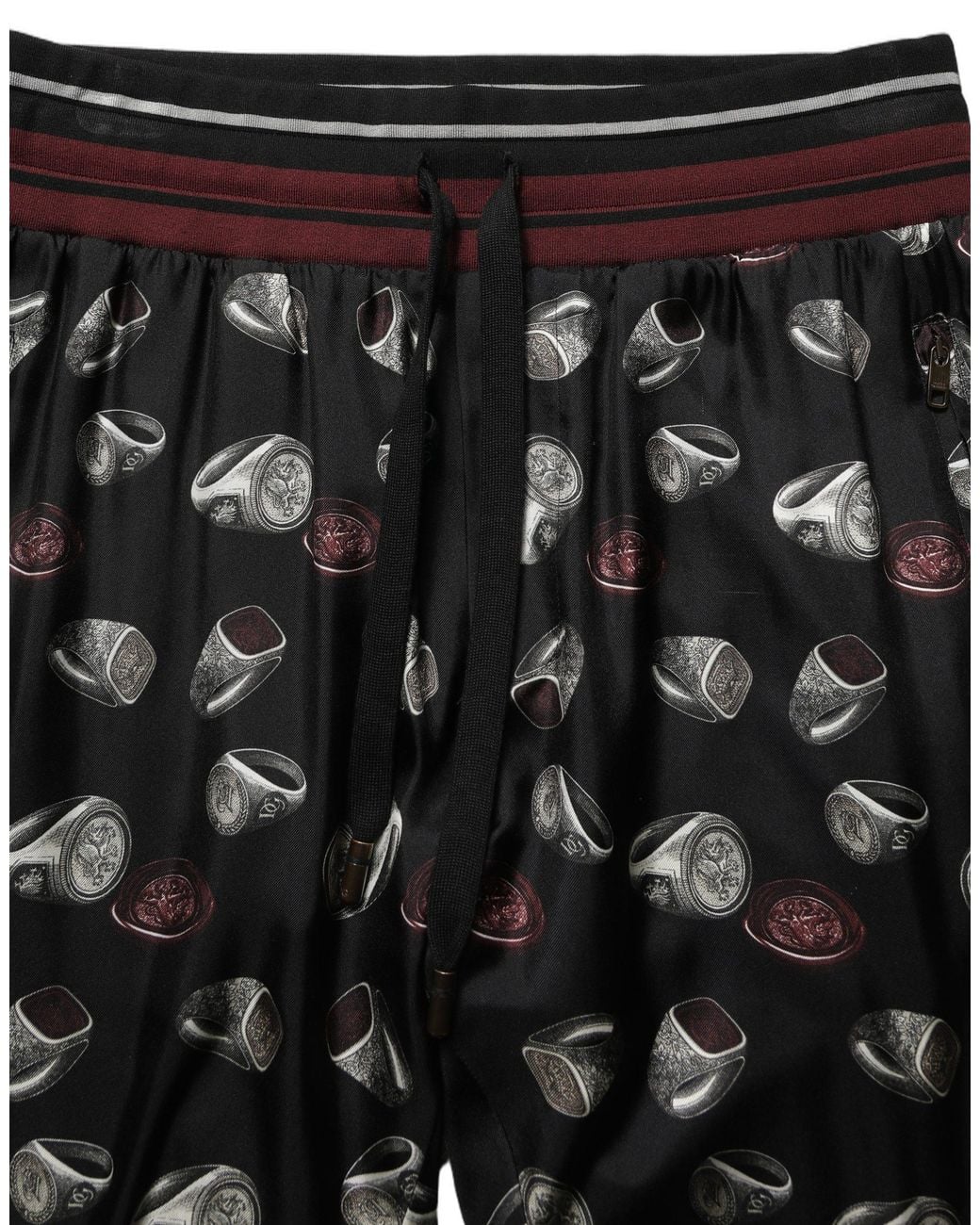 Dolce & Gabbana Black Pants Ring Print Silk Jogging Trousers for men