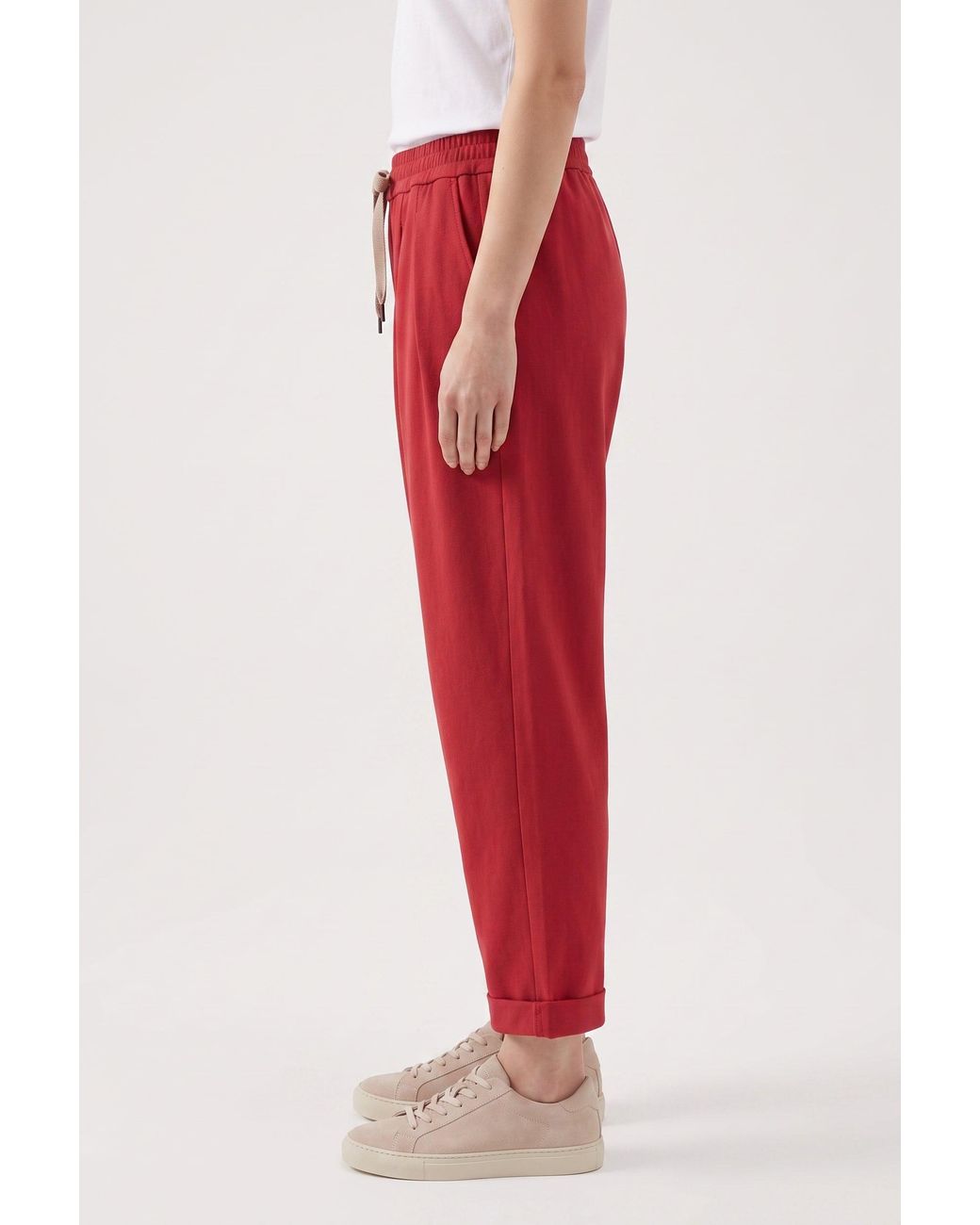 Brunello Cucinelli Red Relaxed Cotton Trousers