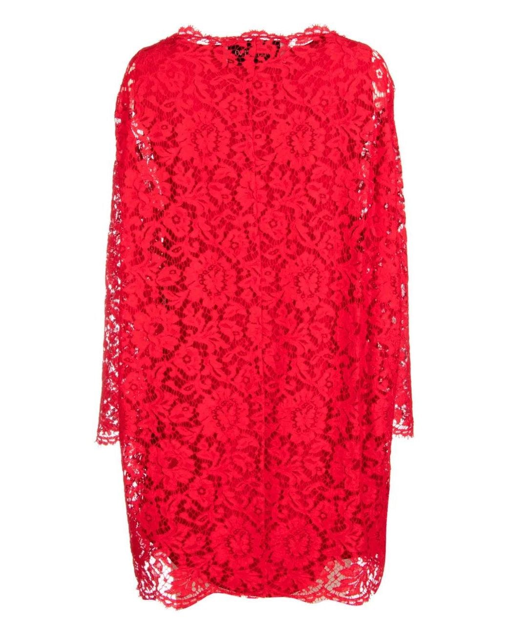 Valentino Red Floral-Lace Mini Dress
