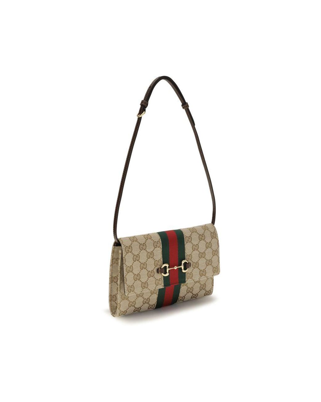 Gucci White Horsebit Web Wallet With Shoulder Strap