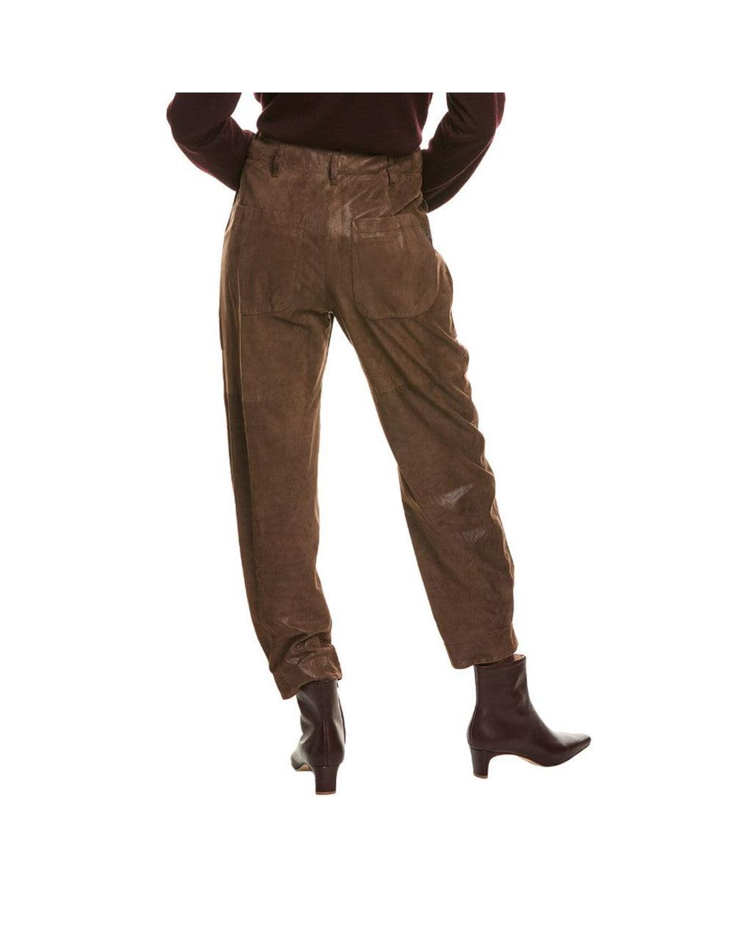 Brunello Cucinelli Brown Leather Relaxed Trousers
