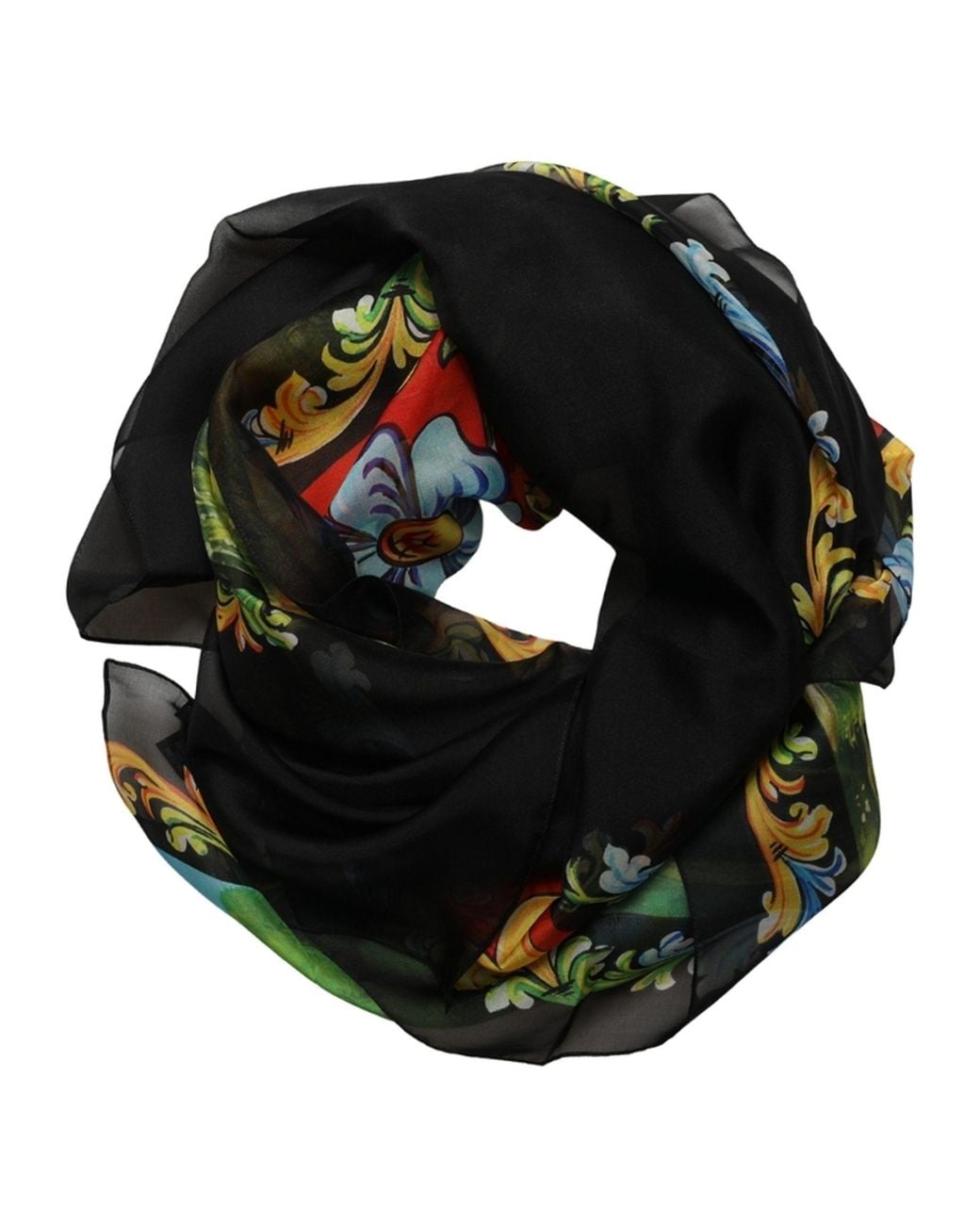 Dolce & Gabbana Gray Silk Scenery Print Foulard Scarf