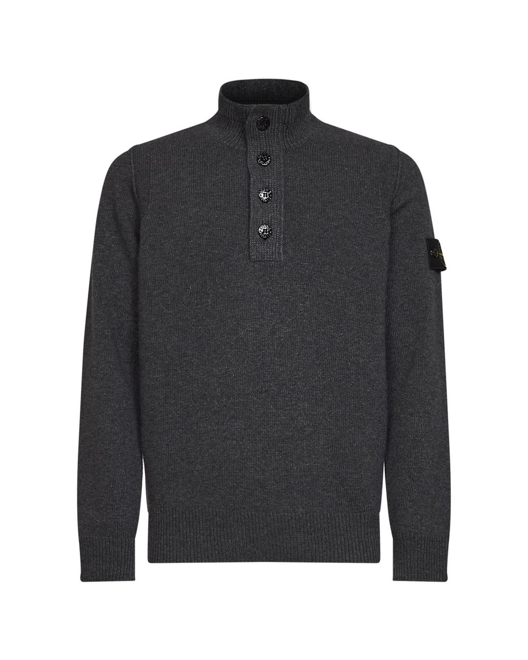 Stone Island Black Melange Lead Lambswool Zip-Up Sweater for men