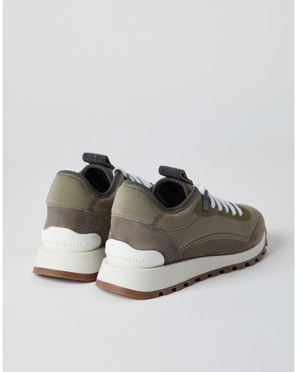 Brunello Cucinelli Gray Dark Leather And Suede Sneakers