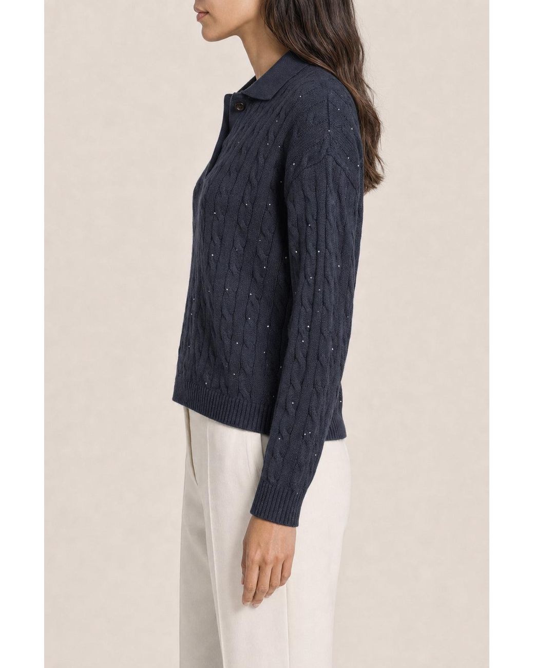 Brunello Cucinelli Blue Dark Cable Knit Sweater