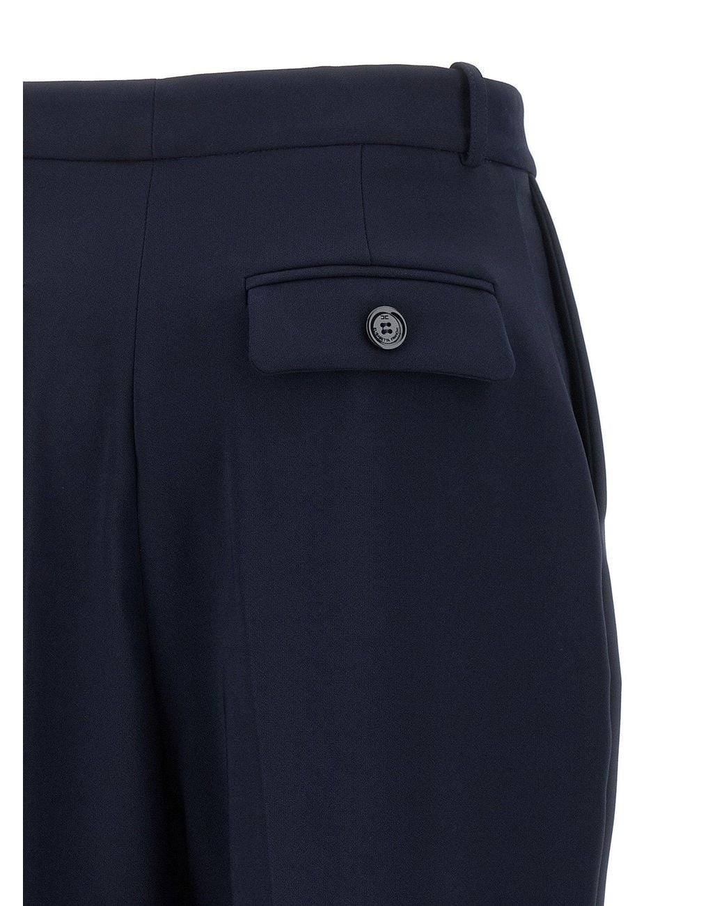 Elisabetta Franchi Blue High-Waist Crepe Trousers