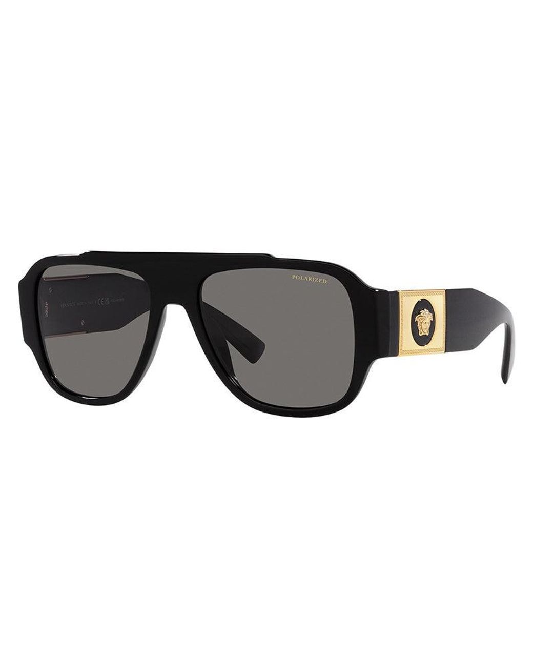Versace Black Sunglasses Aviator Full Rim, Frame And Dark Polarized Lens Ve4436Ugb1-81 for men