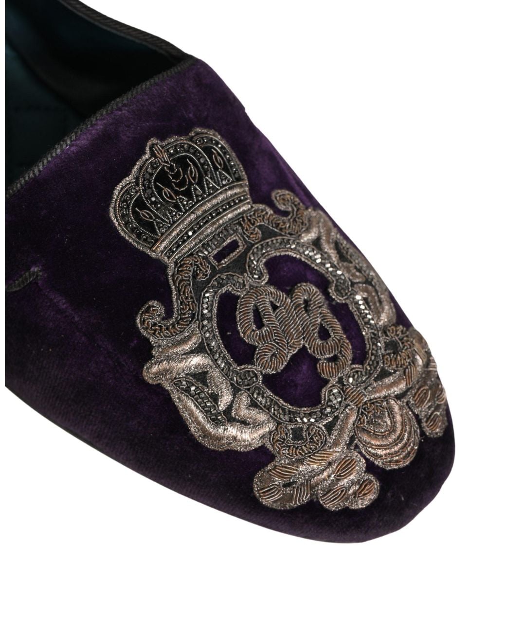 Dolce & Gabbana Black Velvet Crown Embroidery Loafers Shoes Leather for men