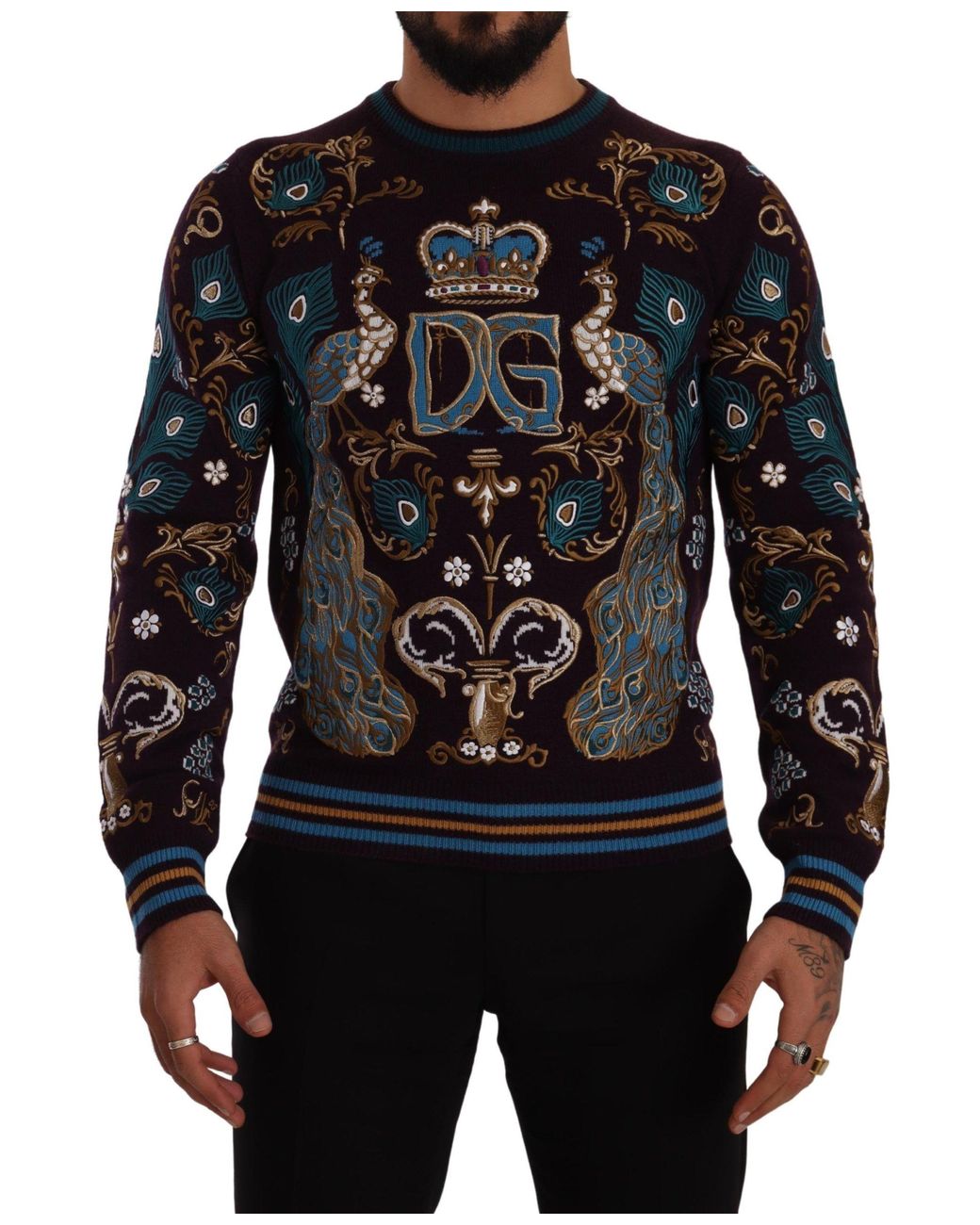 Dolce & Gabbana Black Cashmere Dg Crown Embroidered Sweater Clothing for men