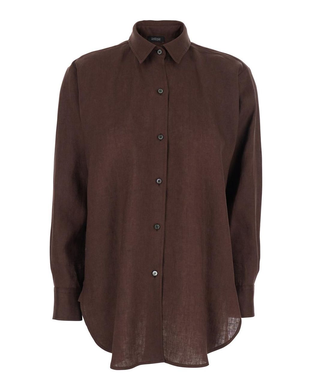 Le Plain Brown Linen Shirt With Classic Collar And Button Closure Blouses