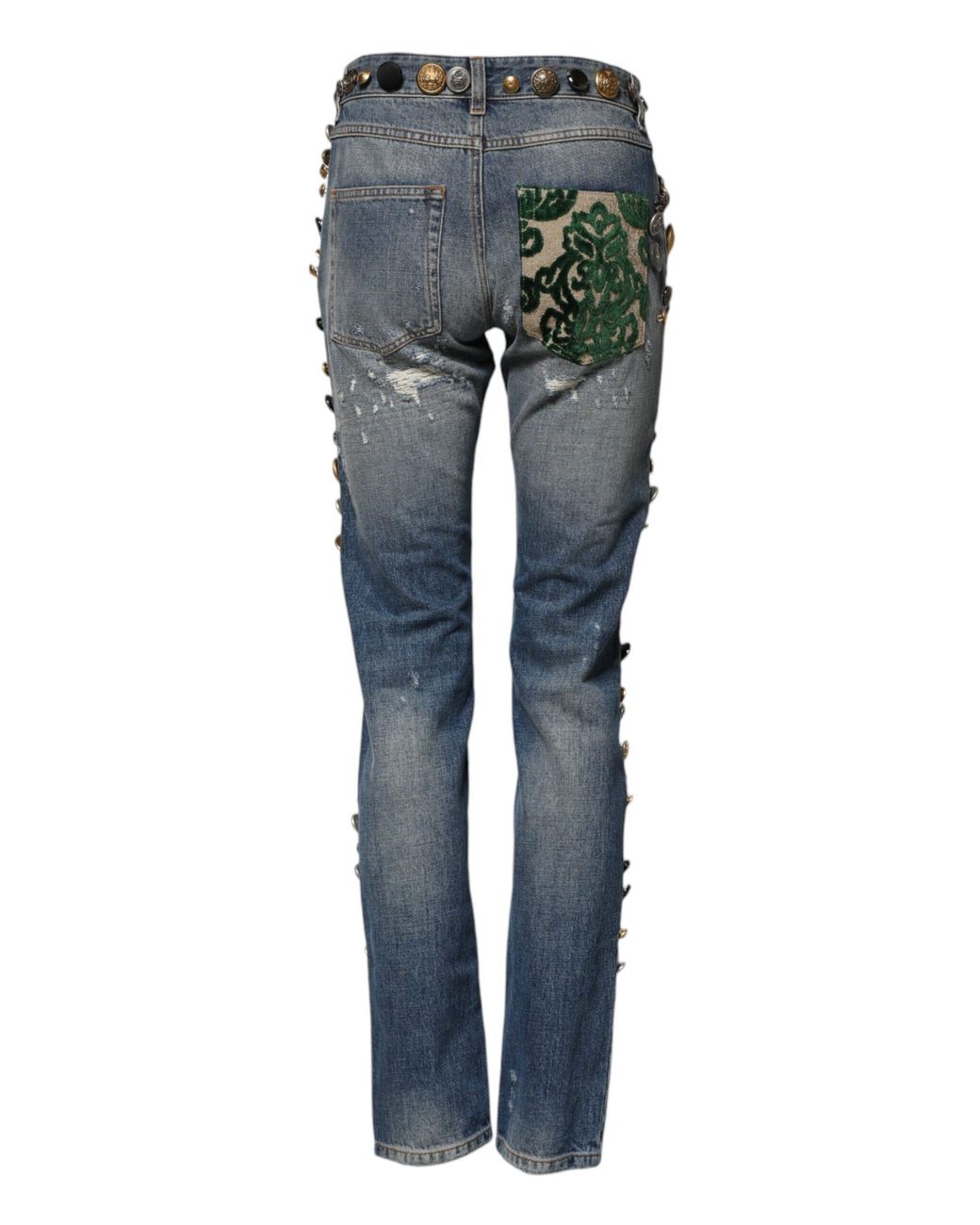 Dolce & Gabbana Blue Embellished Tattered Skinnydenim Jeans Cotton Clothing