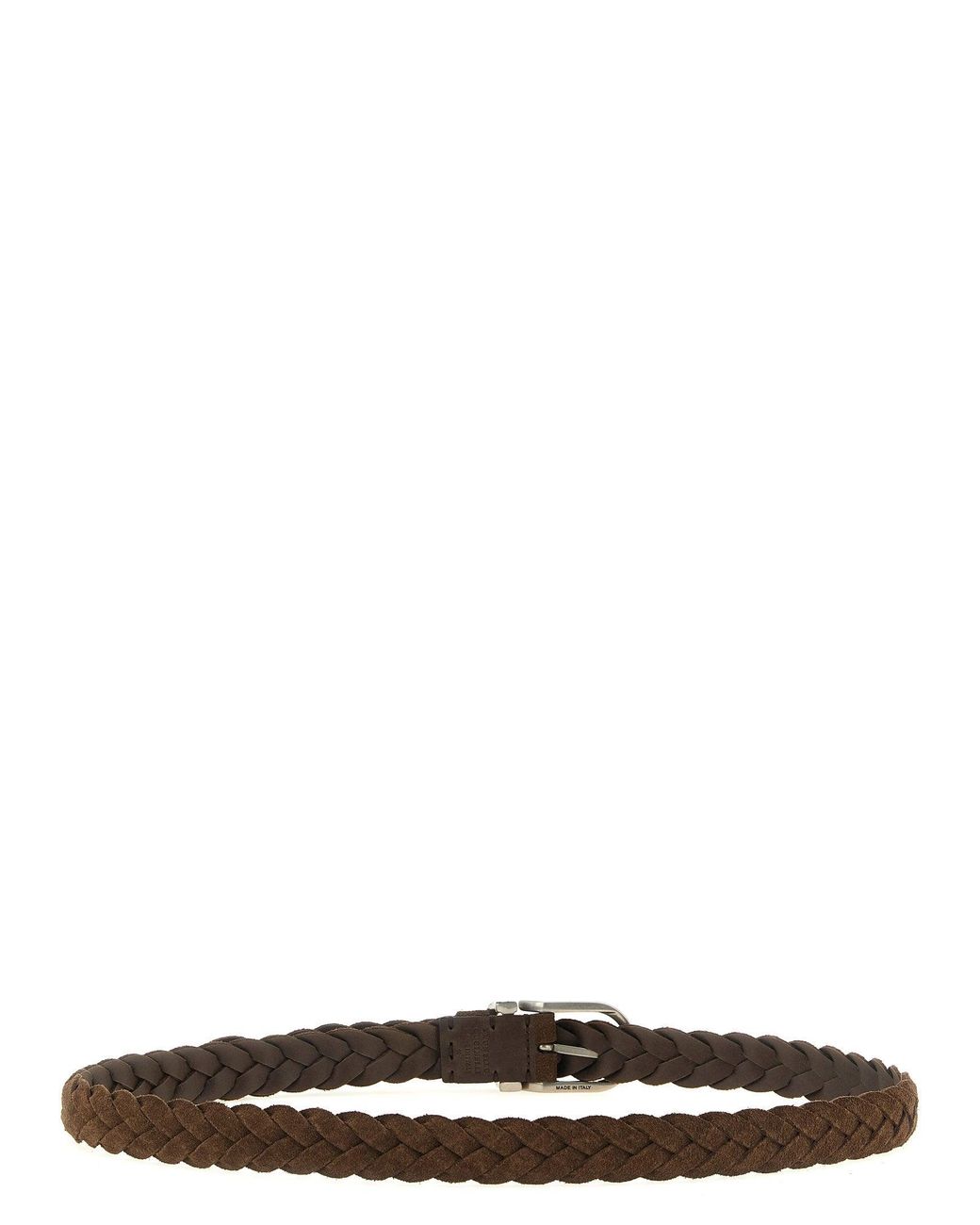 Brunello Cucinelli White Woven Suede Belt for men