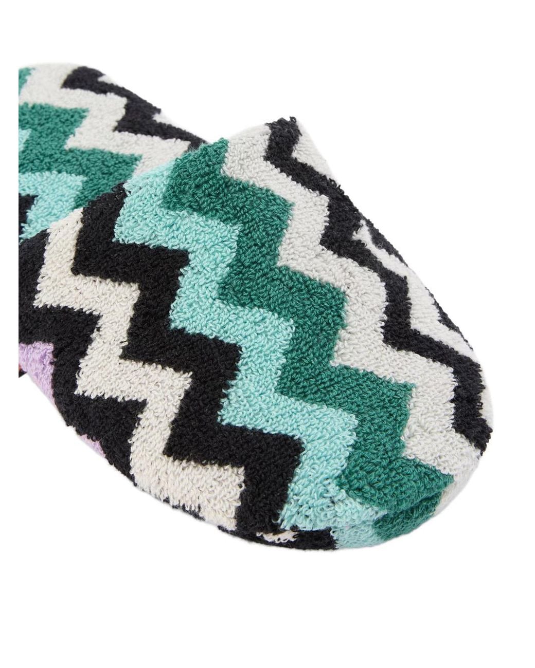 Missoni Green Missoni Home Chevron-Knit Fabric Slippers