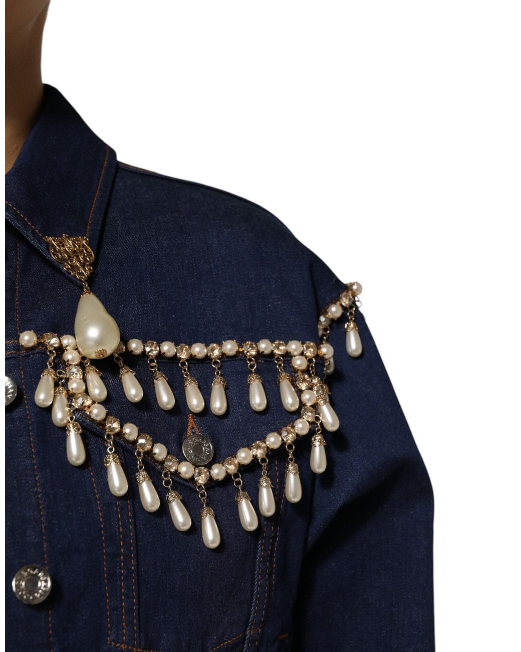 Dolce & Gabbana Blue Cotton Denim Crystal Embellished Jacket