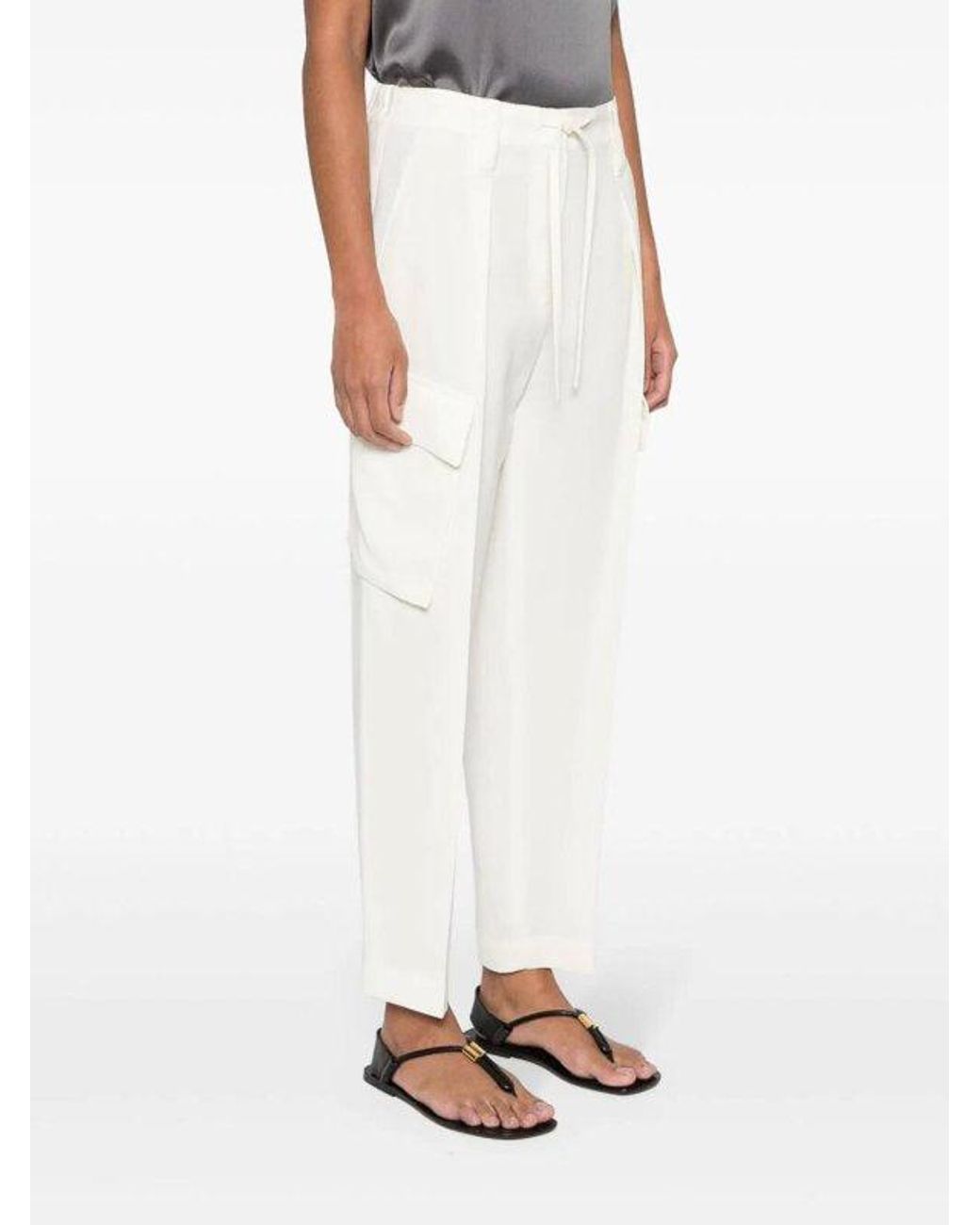 Brunello Cucinelli White Naturale Wool Viscose Tapered Trousers
