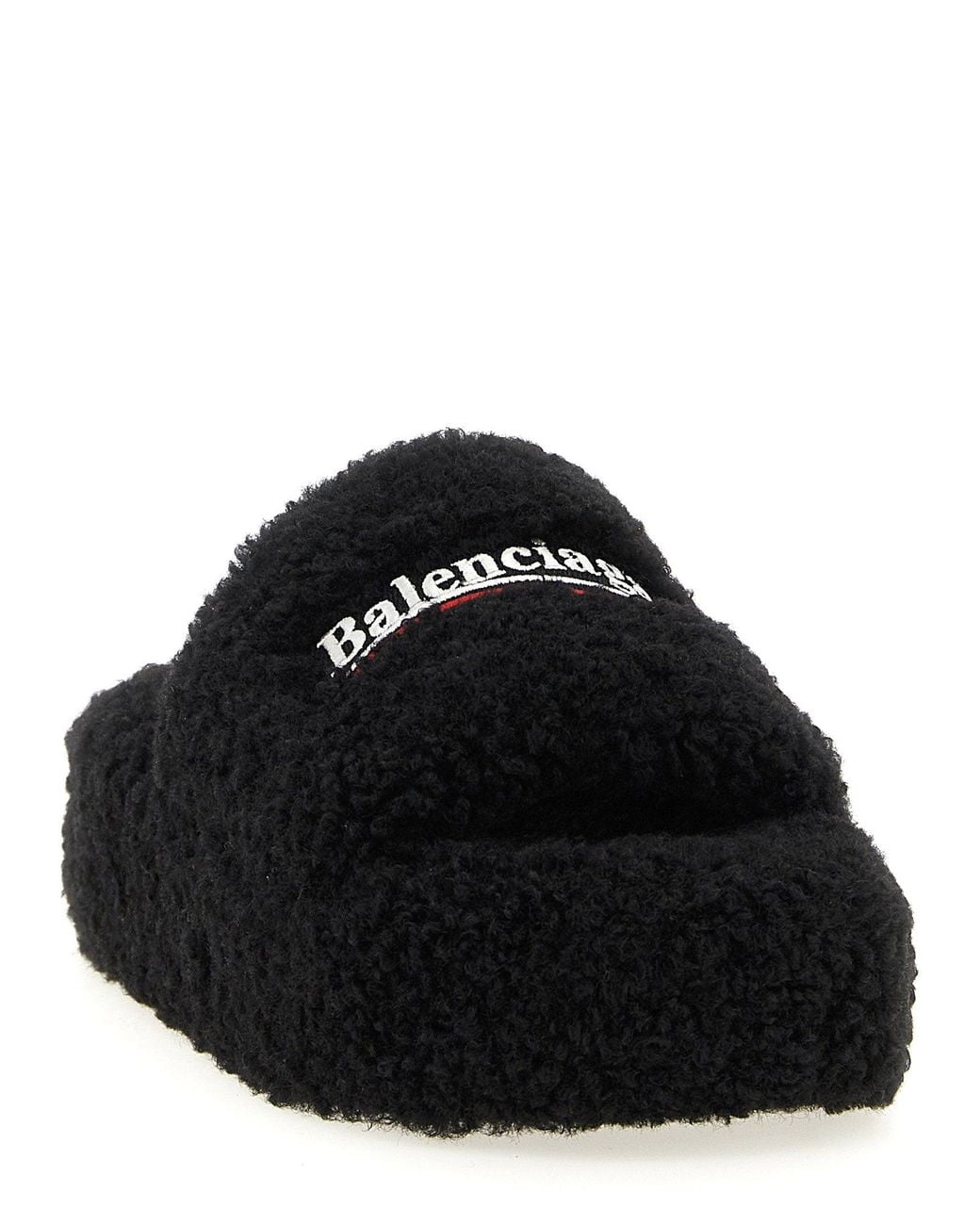 Balenciaga Black Furry Platform Slide
