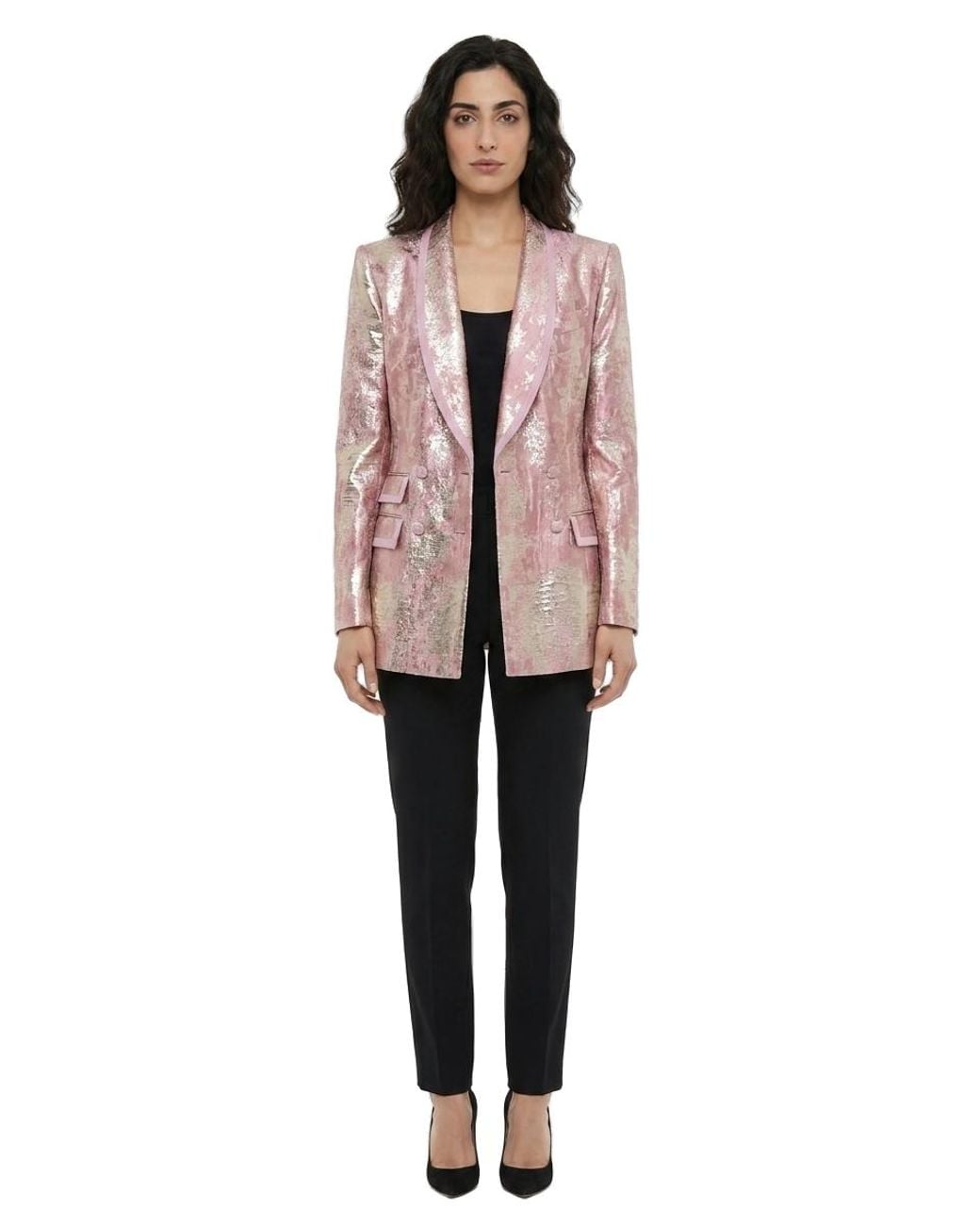 Dolce & Gabbana Pink Dolce & Gabbana Sequin-Embellished Silk Blend Blazer