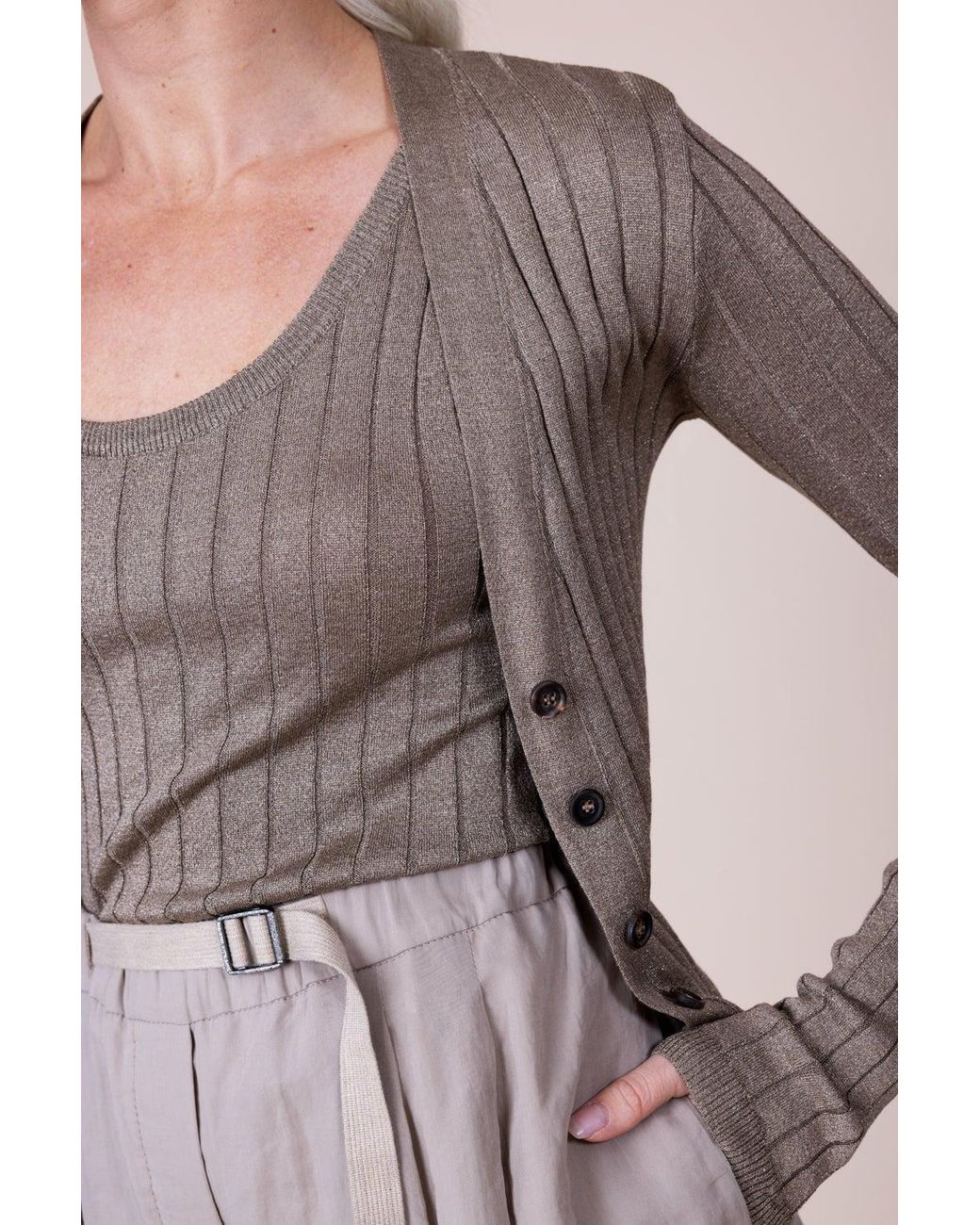 Brunello Cucinelli Brown Taupe Silk Blend Sweater