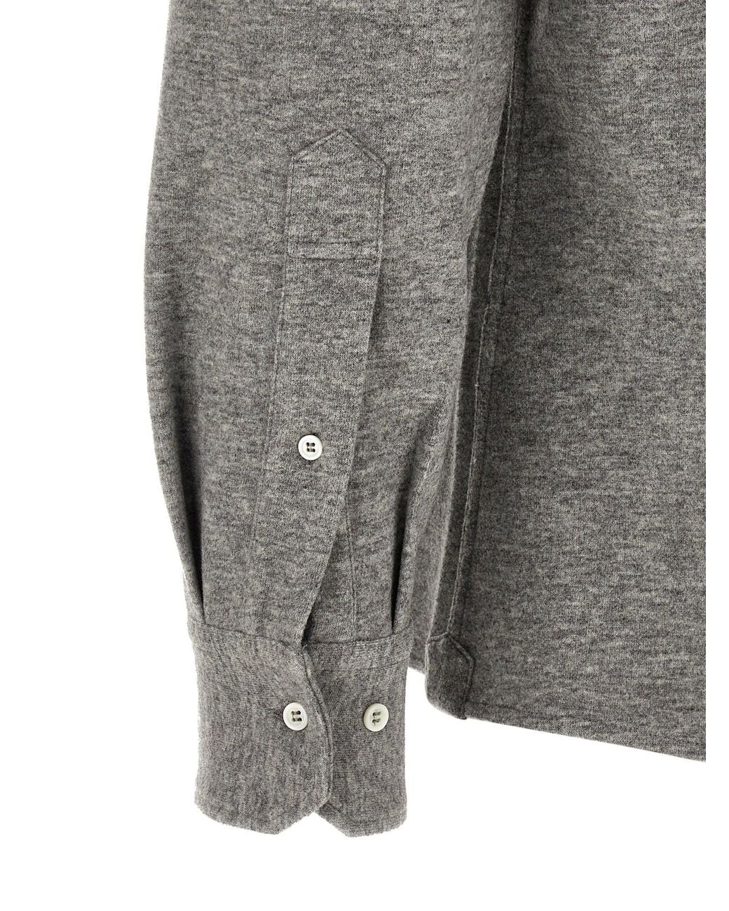 Brunello Cucinelli Gray Cashmere-Cotton Knit Western Shirt for men