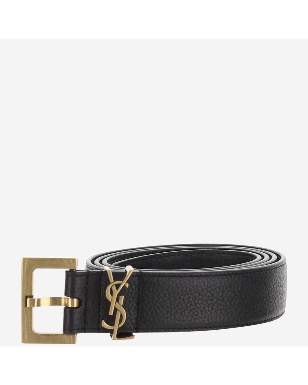 Saint Laurent Black Belt Cassandre Leather Calfskin for men