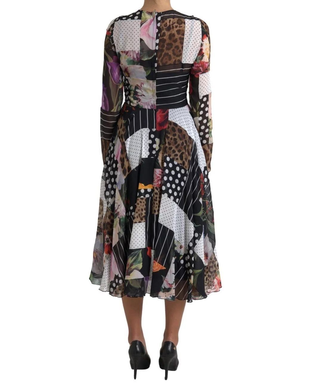 Dolce & Gabbana Black Patchwork Print Midi Dress
