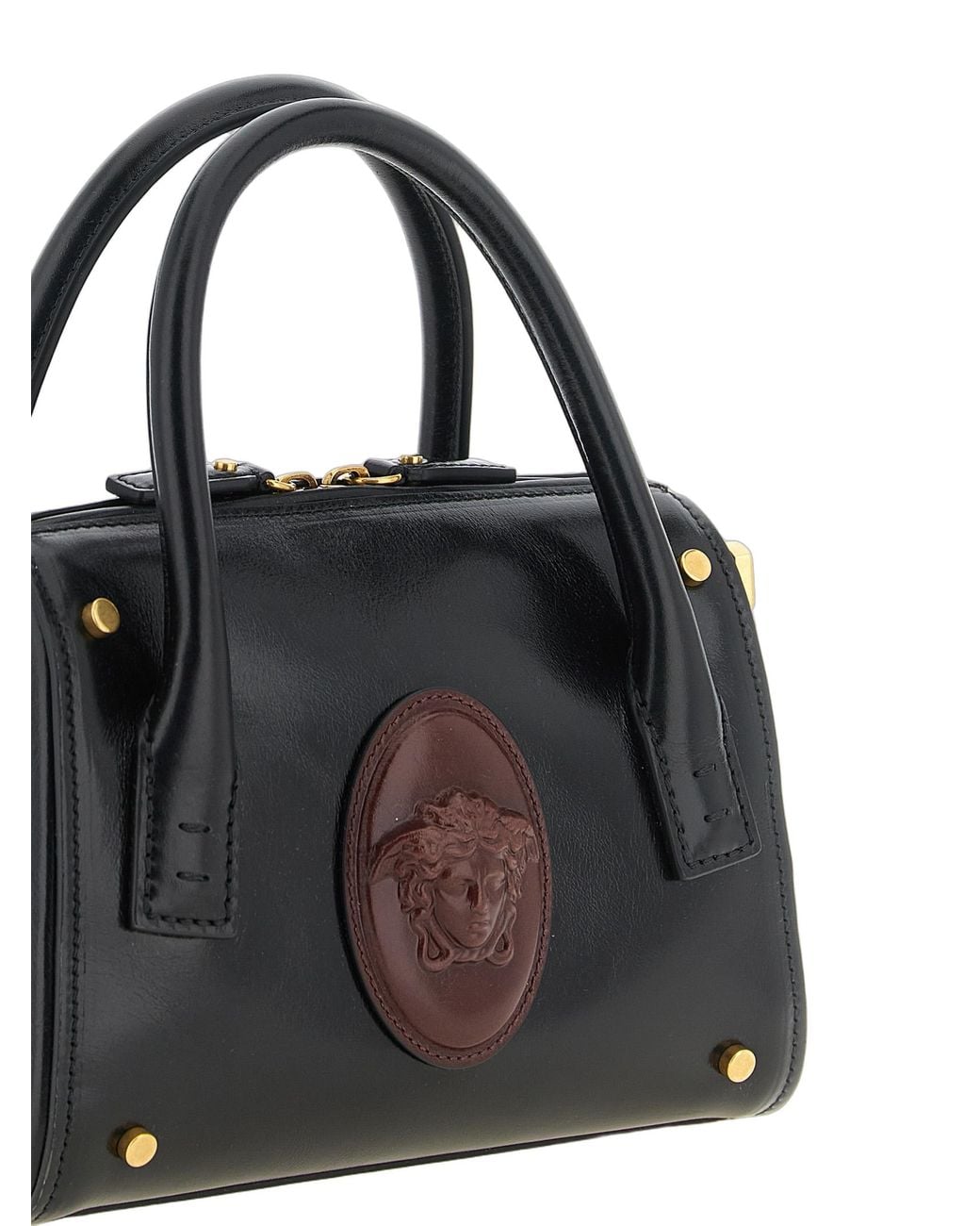 Versace Black Versace Medusa Embossed Calfskin Top Handle Bag