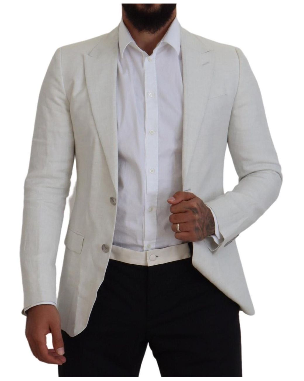 Dolce & Gabbana Gray Linen Slim Fit Jacket Blazer Clothing for men