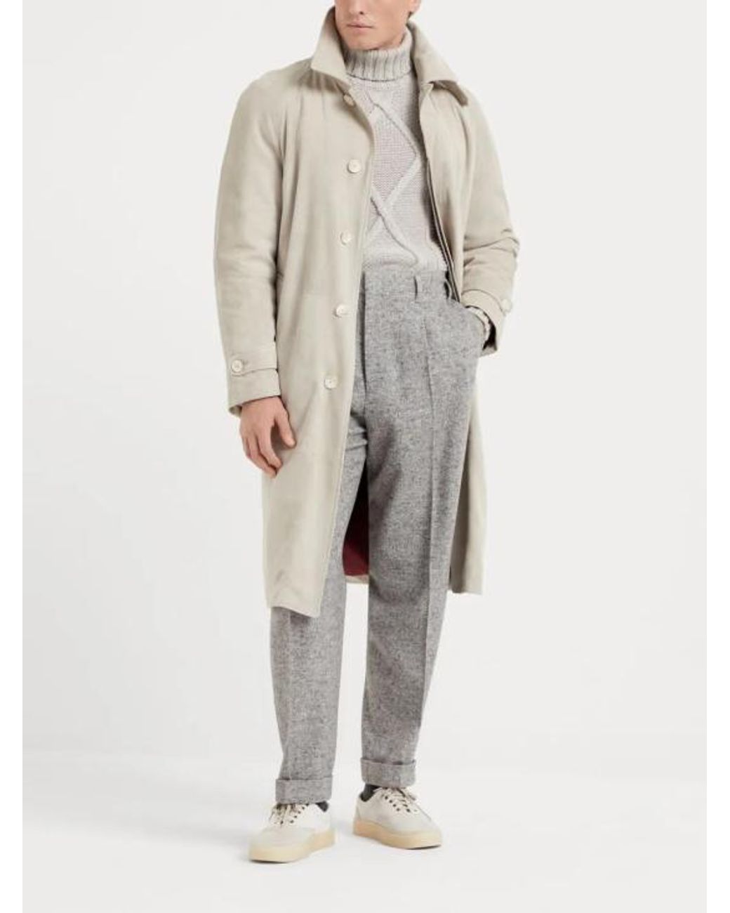 Brunello Cucinelli White Beige Leather Coat for men