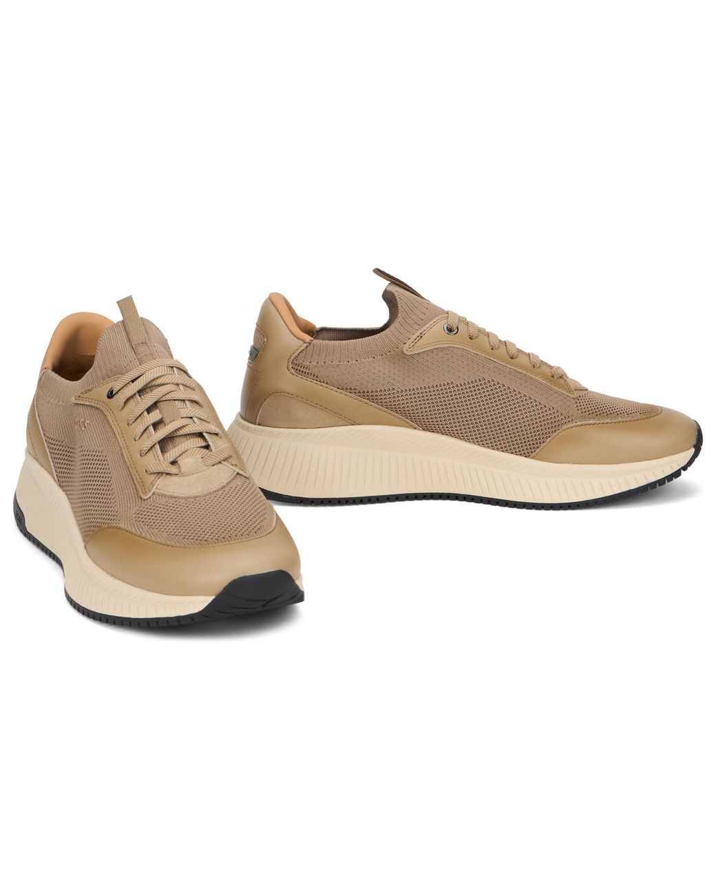 Boss Brown Sneakers Mesh Upper Cowhide Leather Trainers for men