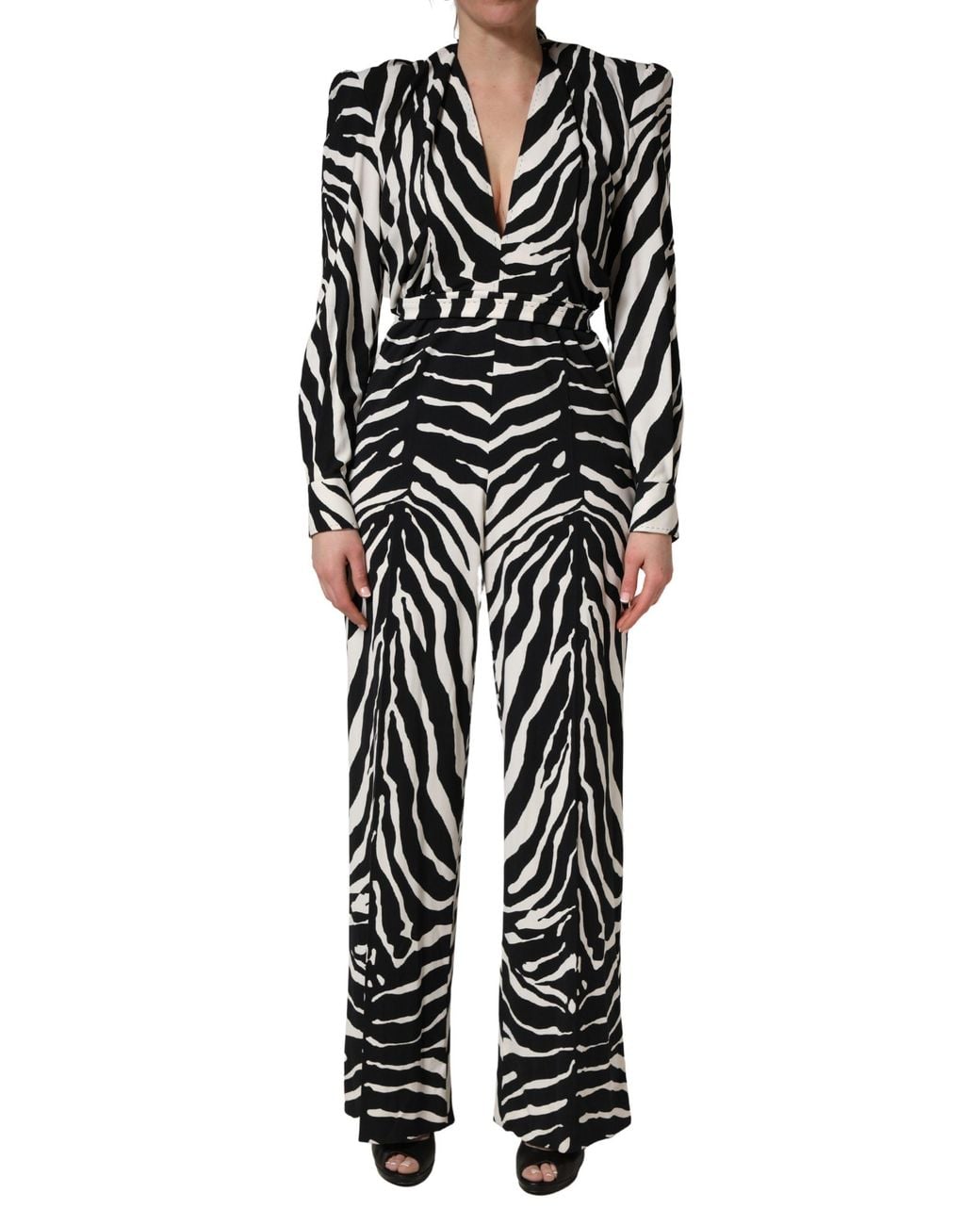 Dolce & Gabbana Black Viscose Zebra Pattern Jumpsuit Elastane