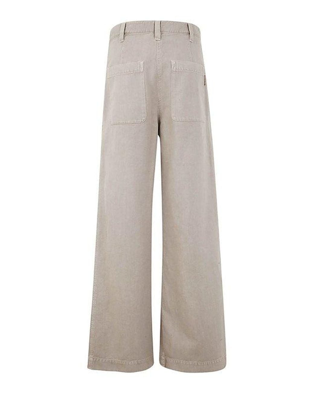 Brunello Cucinelli Gray Wheat Stalk Wide Leg Linen Trousers