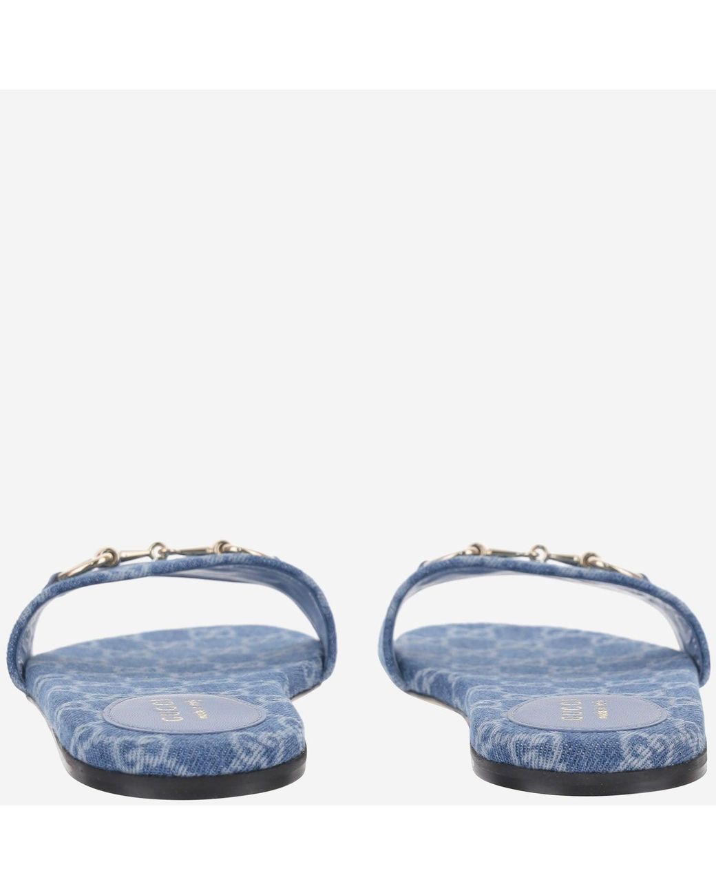 Gucci Blue Denim Horsebit Slider Sandals Fabric