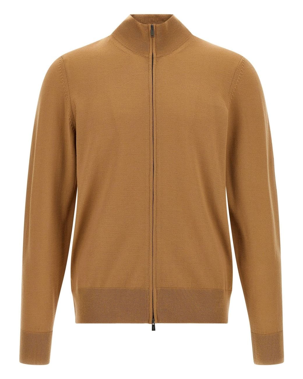 Boss Brown Virgin Wool Shaved Knit Cardigan for men