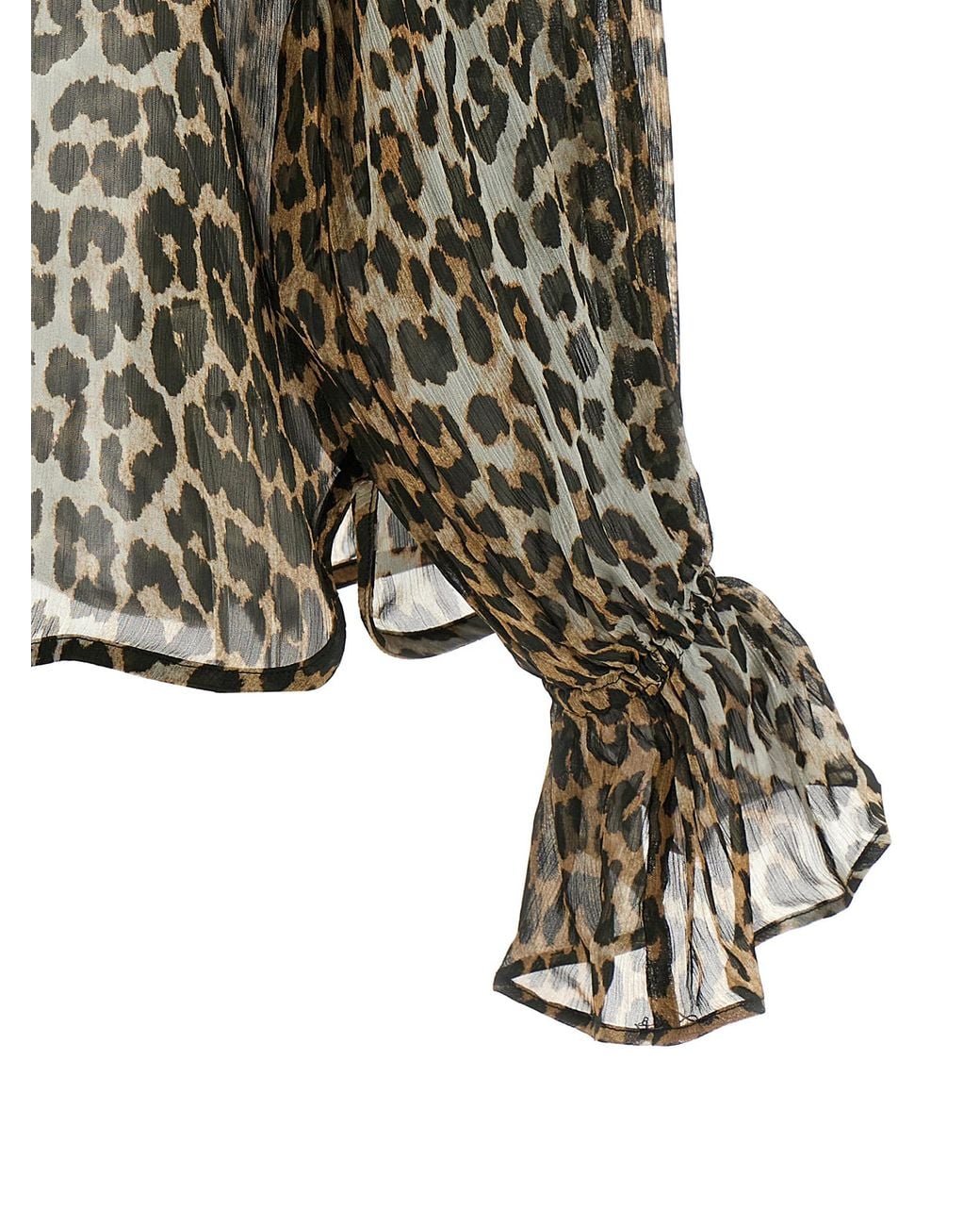 Ganni Multicolor 'Leopard Print Chiffon Tie String' Shirt