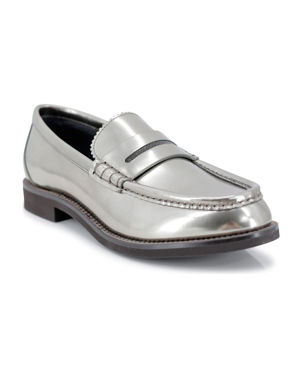Brunello Cucinelli White Gray Leather Slip