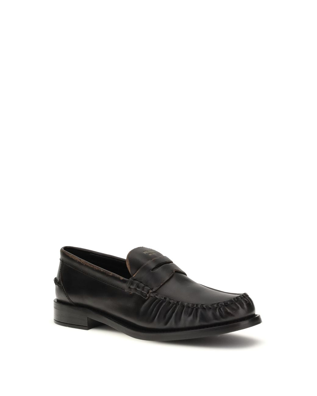 Prada Black Leather Loafers-Tan Calf