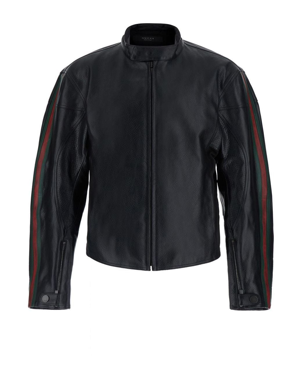 Gucci Blue Gucci Web Stripe Details Leather Jacket for men