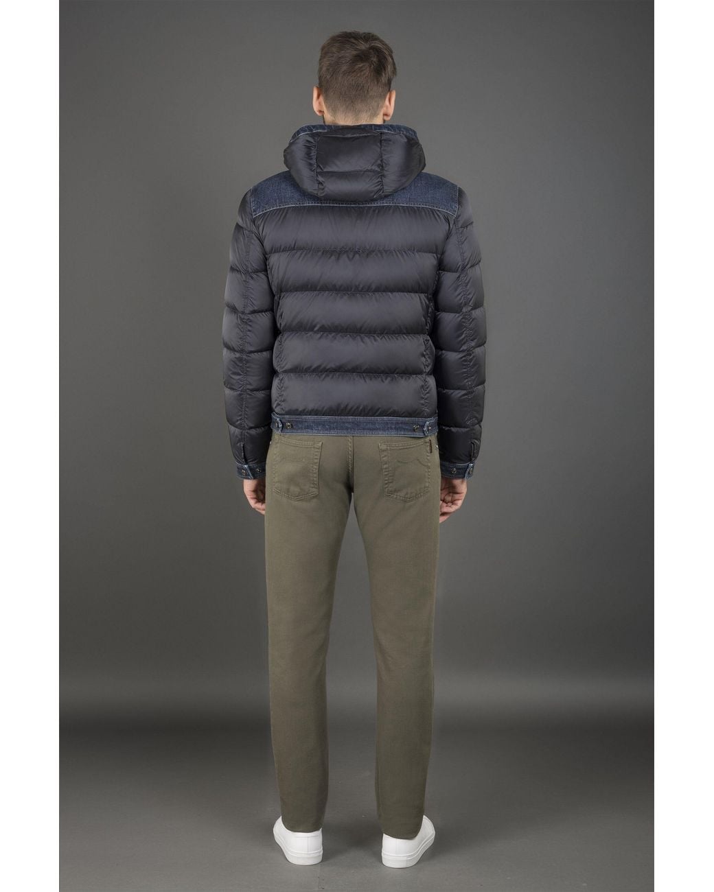 Moorer Gray Quilted Jacket With Denim Accents Clothing for men