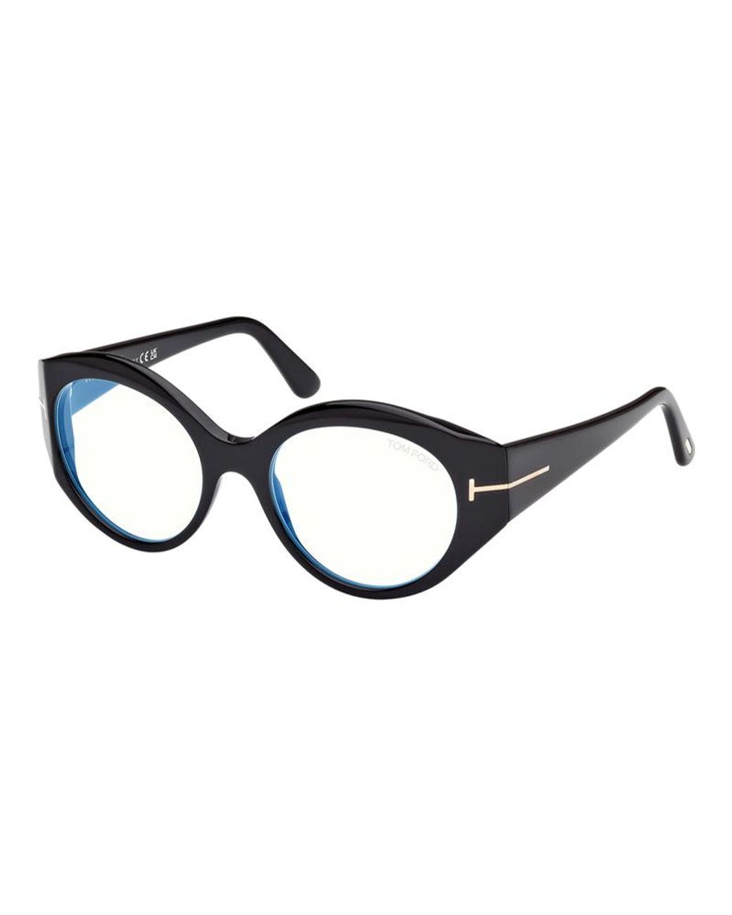 Tom Ford Brown Eyeglasses Round Full Rim, Shiny Frame And Clear--Light Block Lenses Lens Ft5950-B001