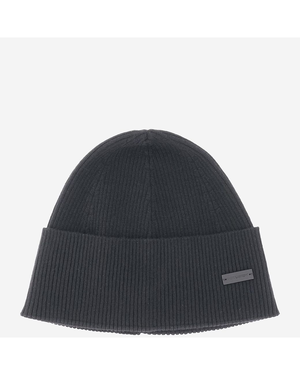 Saint Laurent Black Cashmere Beanie With Logo Hat for men