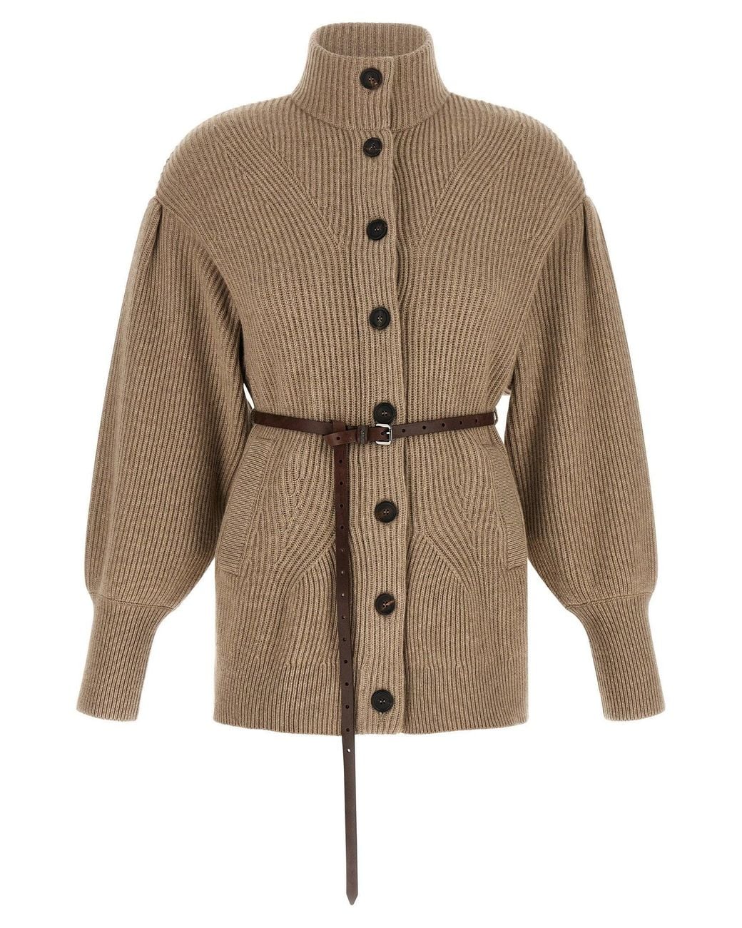 Brunello Cucinelli Natural English Half-Ribbed Virgin Wool Cardigan