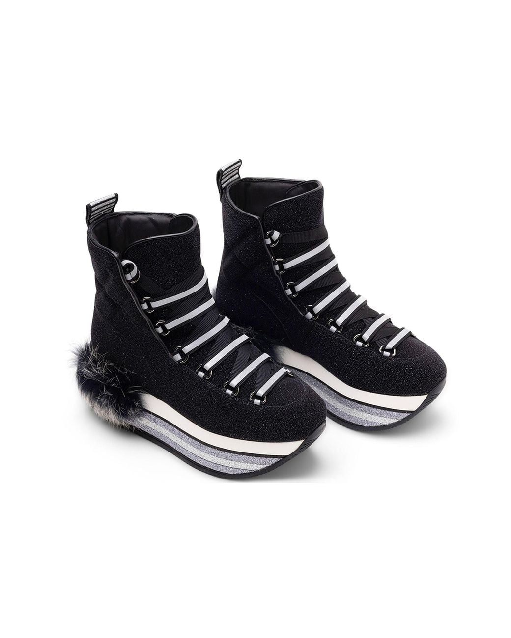 Hogan Black Fur-Trimmed Platform Boots