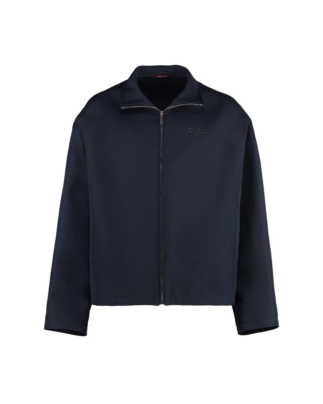Gucci Blue Wool Blend Jacket With Drawstring Hem Silk Raincoats for men