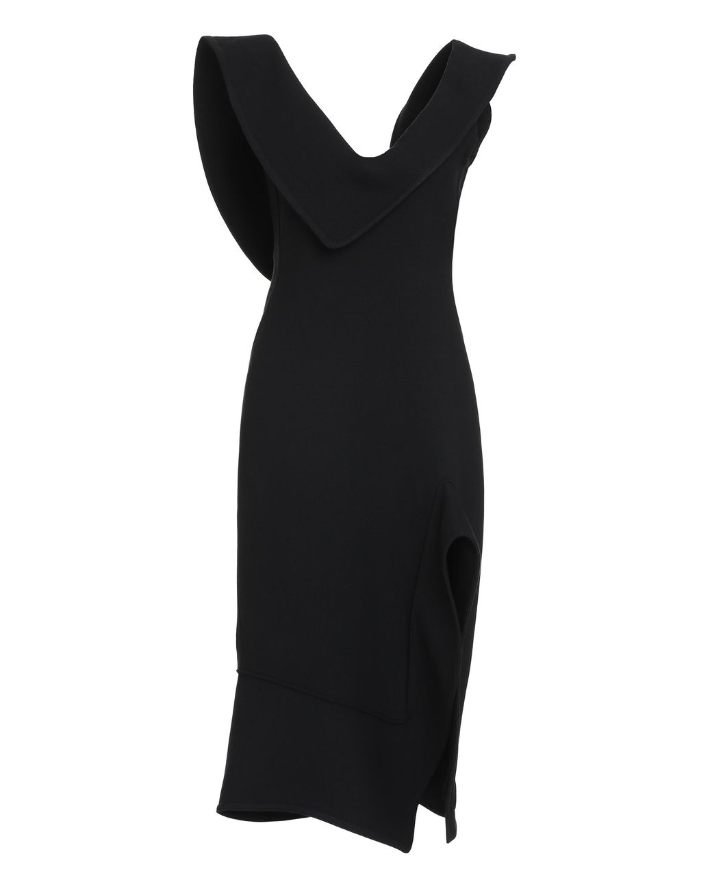 Bottega Veneta Black Structured Leather Midi Dress