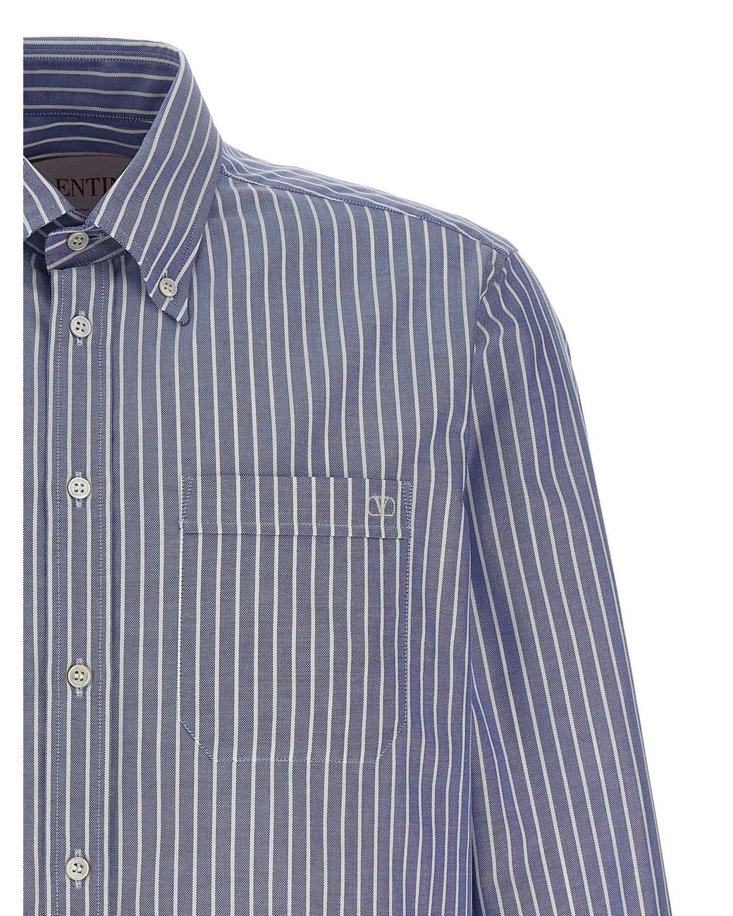 Valentino Garavani Blue Striped Oxford Cotton Shirt for men