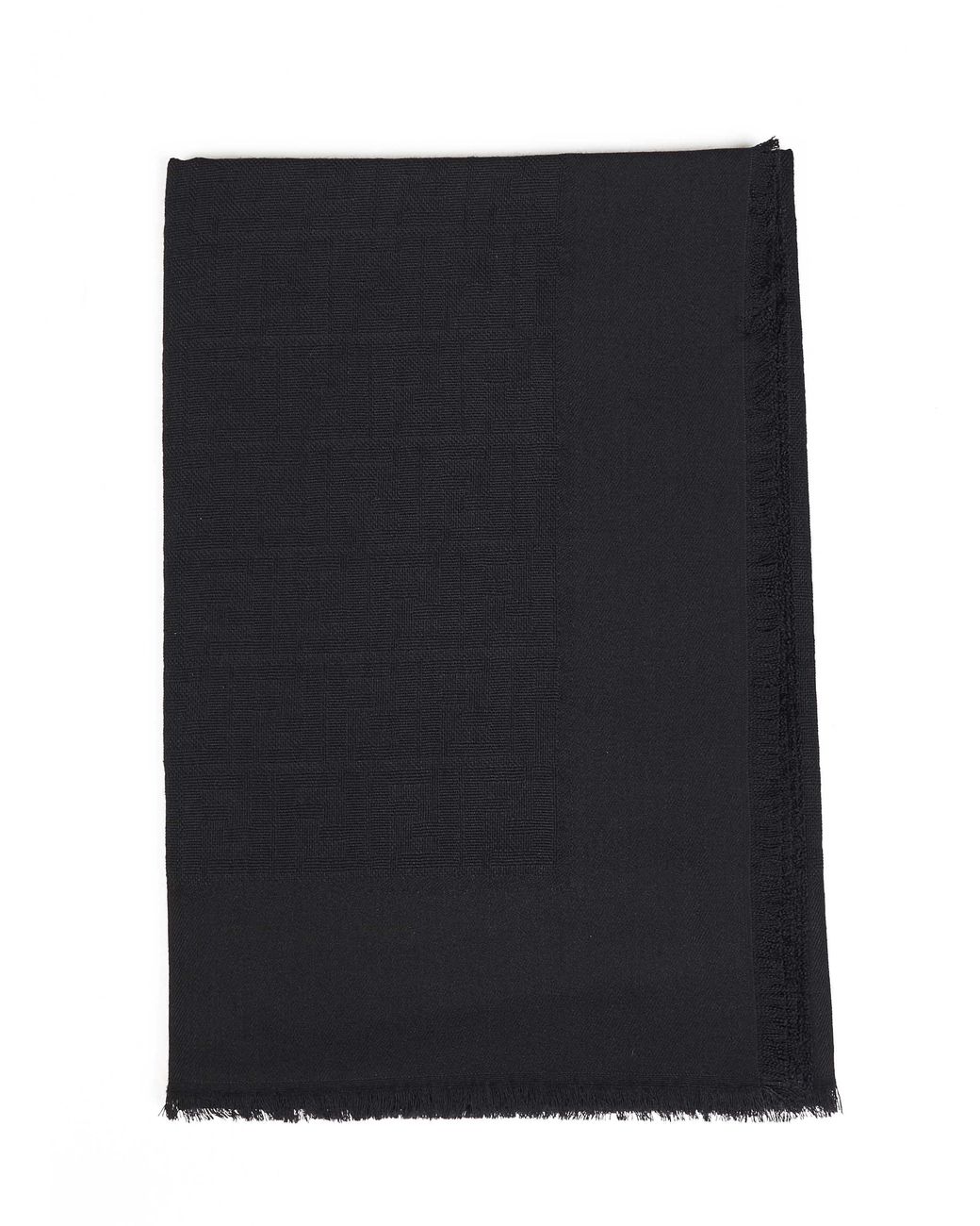 Fendi Black Silk Ff Wool And Silk And Cashmere Shawl